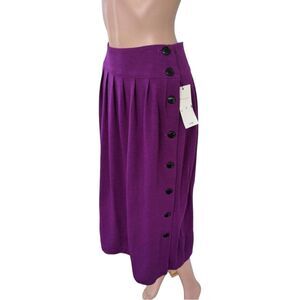 Side Button Purple Skirt Wool Pierre Cardin 80s New S 26 Waist